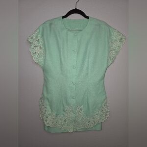 Mint Green Lace Trim Women's Skirt Set